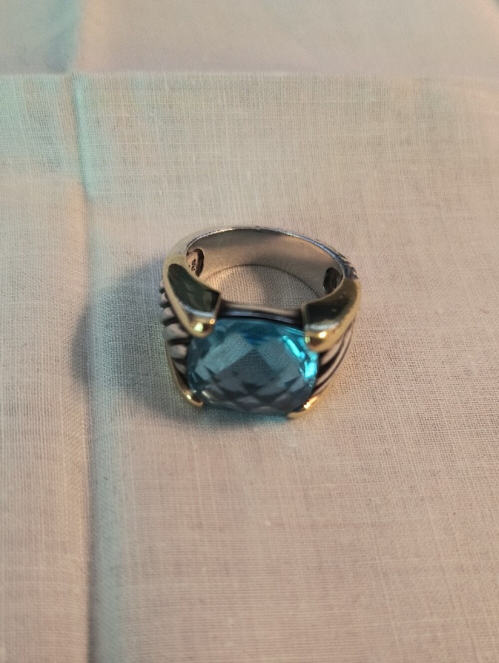David Yurman Blue Topaz Two-Tone Cable Band Ring - Picture 7 of 7